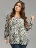 Leopard Print Lace Up Shirred Blouse sold by Bloomchic