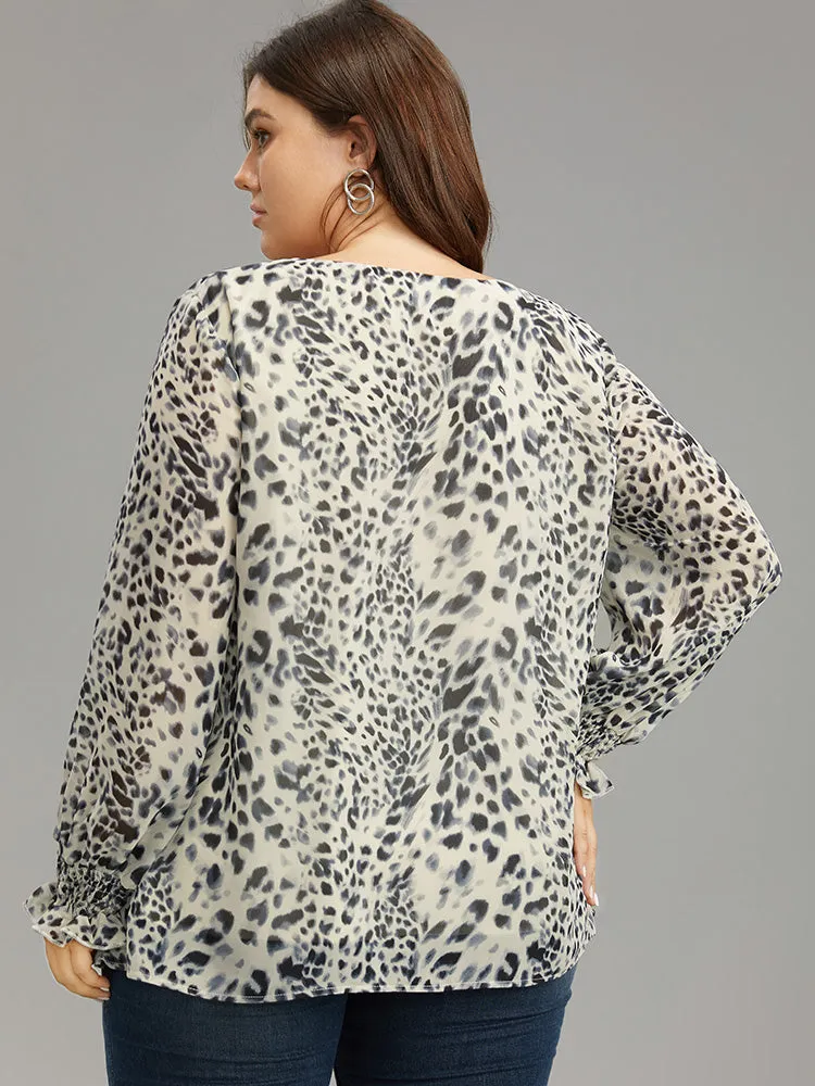 Leopard Print Lace Up Shirred Blouse sold by Bloomchic product image thumbnail 2
