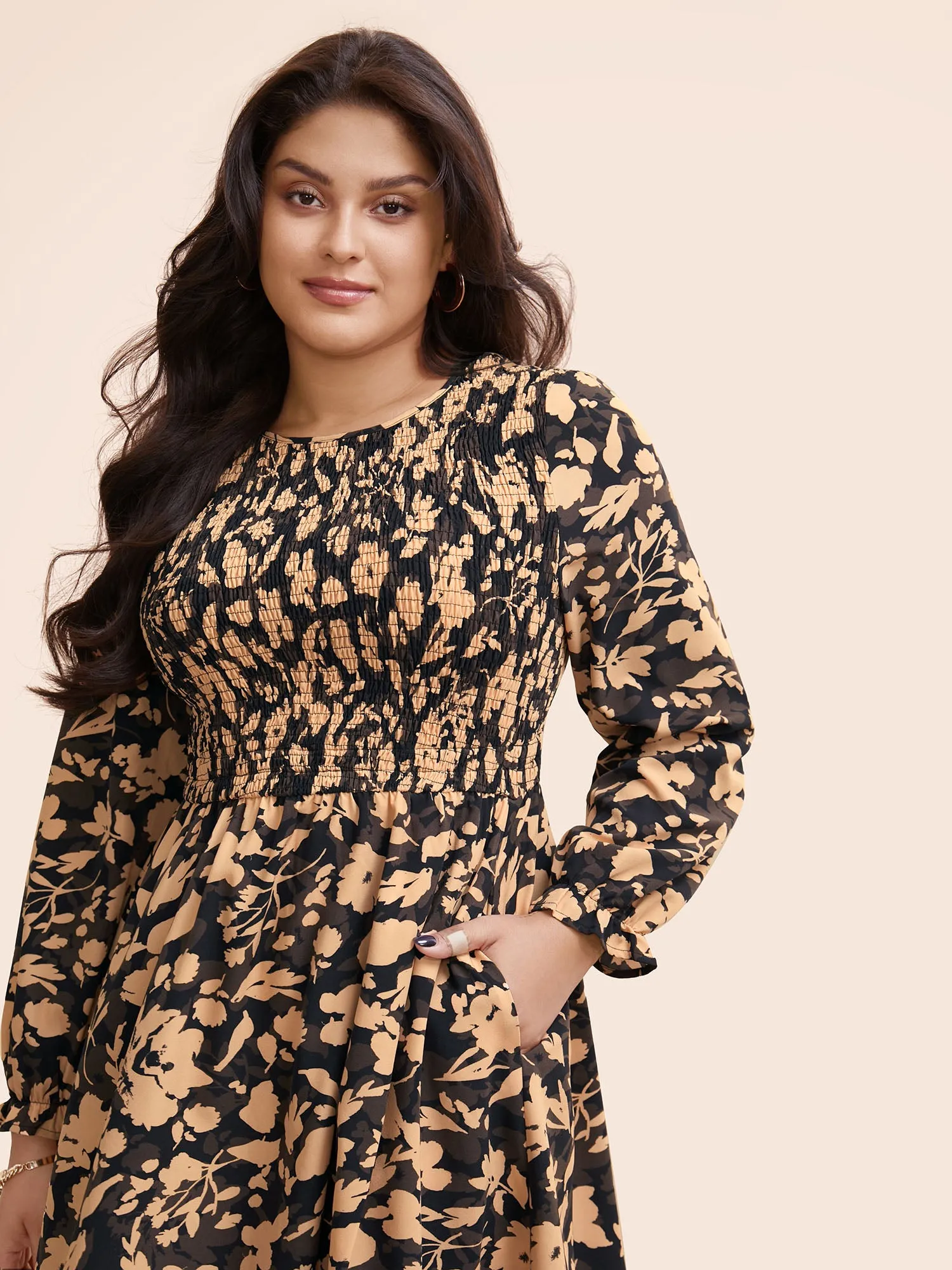 Silhouette Floral Print Shirred Frill Trim Dress sold by Bloomchic product image thumbnail 3