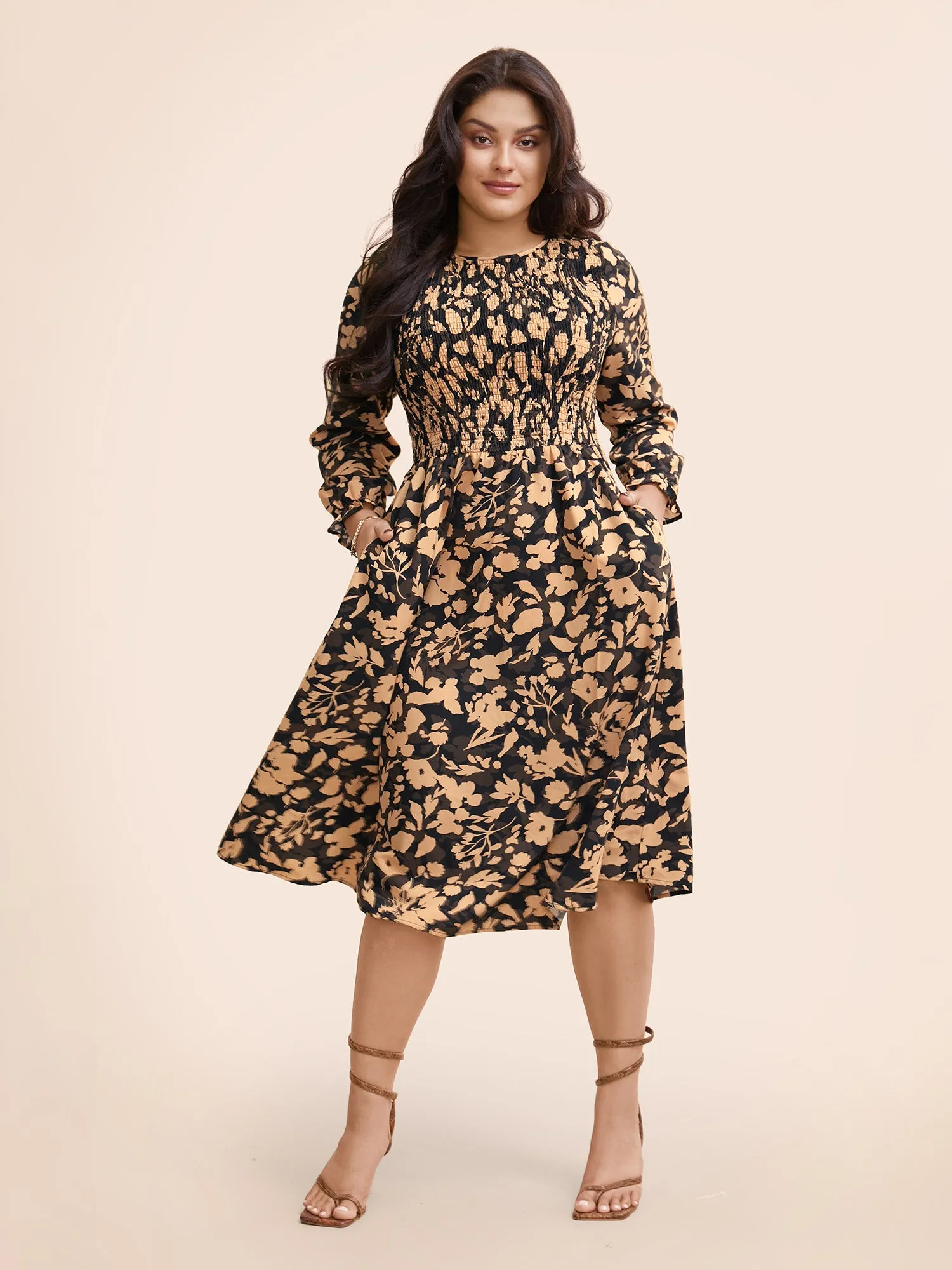 Silhouette Floral Print Shirred Frill Trim Dress sold by Bloomchic product image thumbnail 2