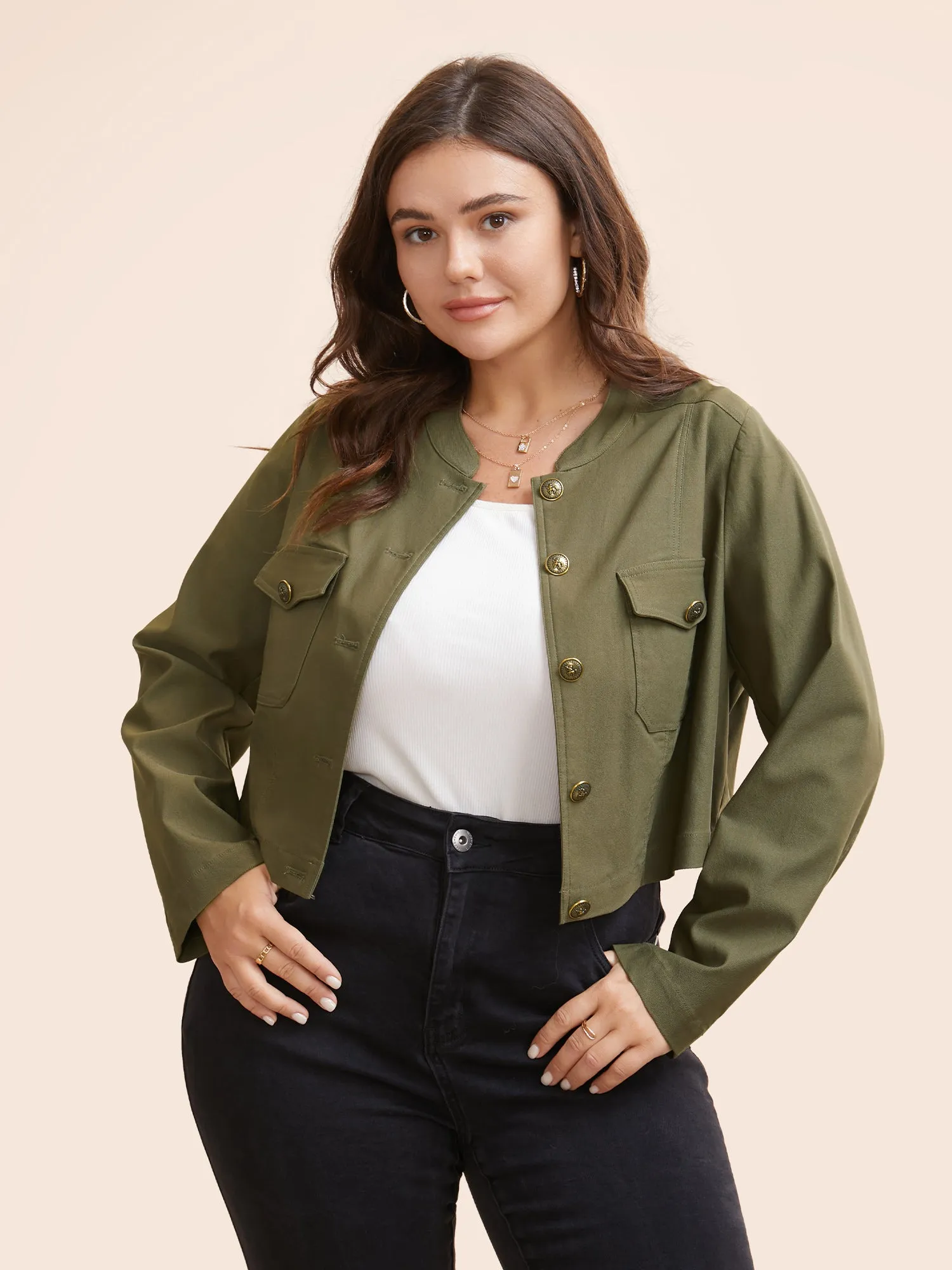 Solid Patch Pocket Cropped Jacket sold by Bloomchic product image thumbnail 2