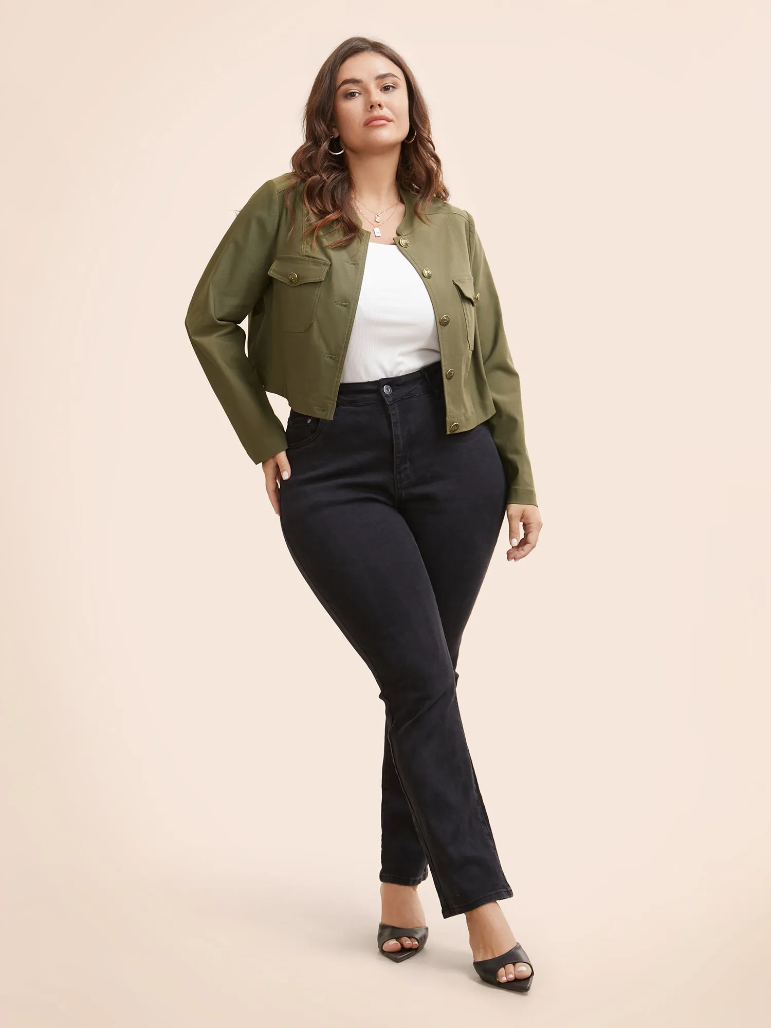 Solid Patch Pocket Cropped Jacket sold by Bloomchic product image thumbnail 4