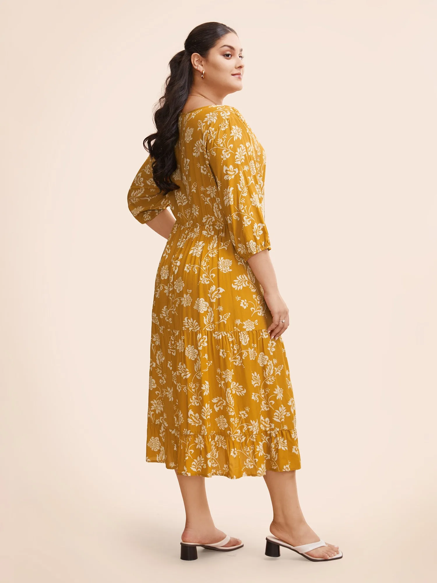 Floral Lantern Sleeve Ruffle Layered Hem Dress sold by Bloomchic product image thumbnail 4