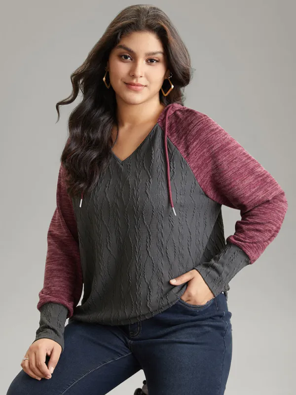 Contrast Jacquard Raglan Sleeve Hooded Sweatshirt sold by Bloomchic