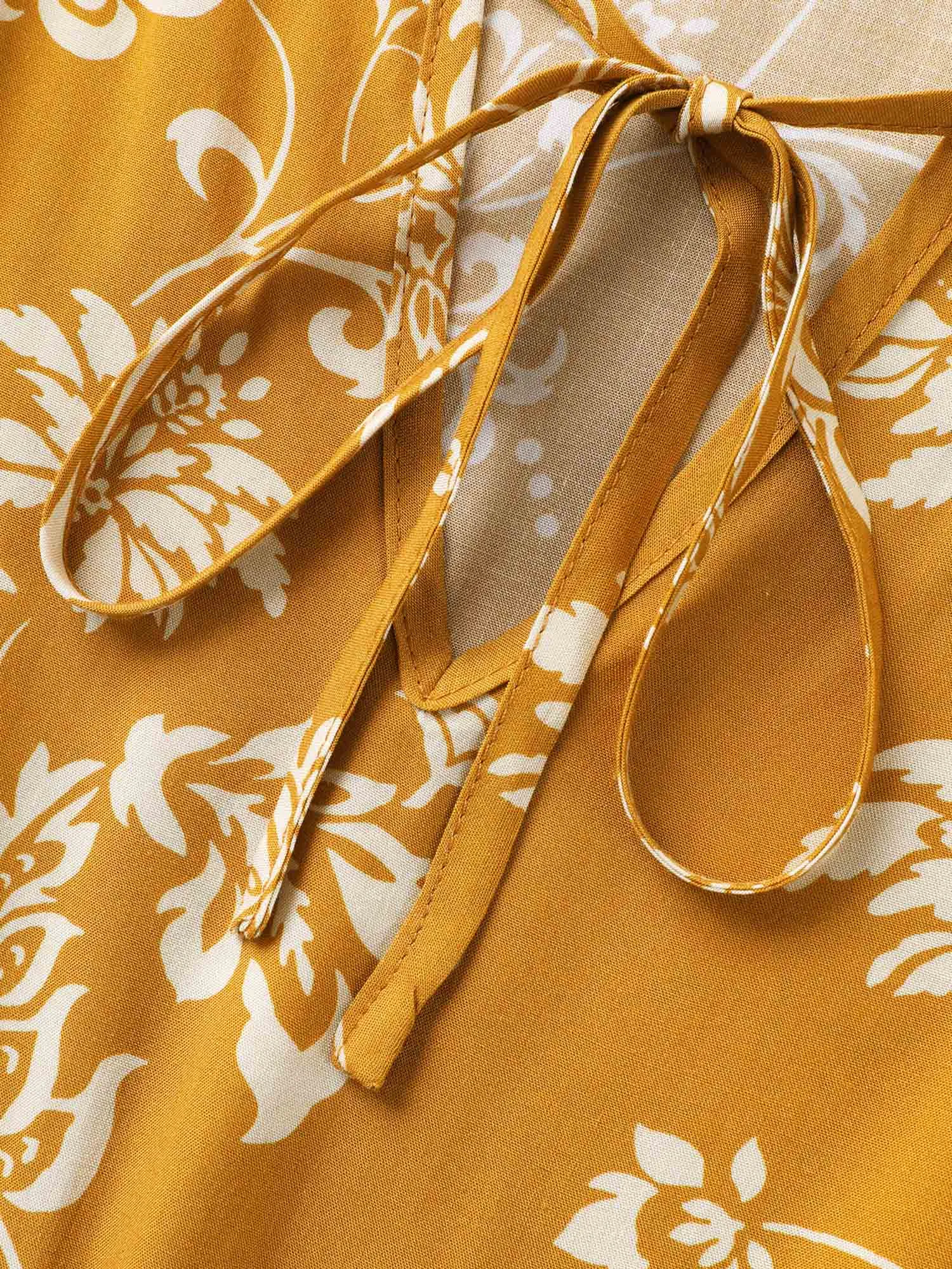 Floral Lantern Sleeve Ruffle Layered Hem Dress sold by Bloomchic product image thumbnail 5