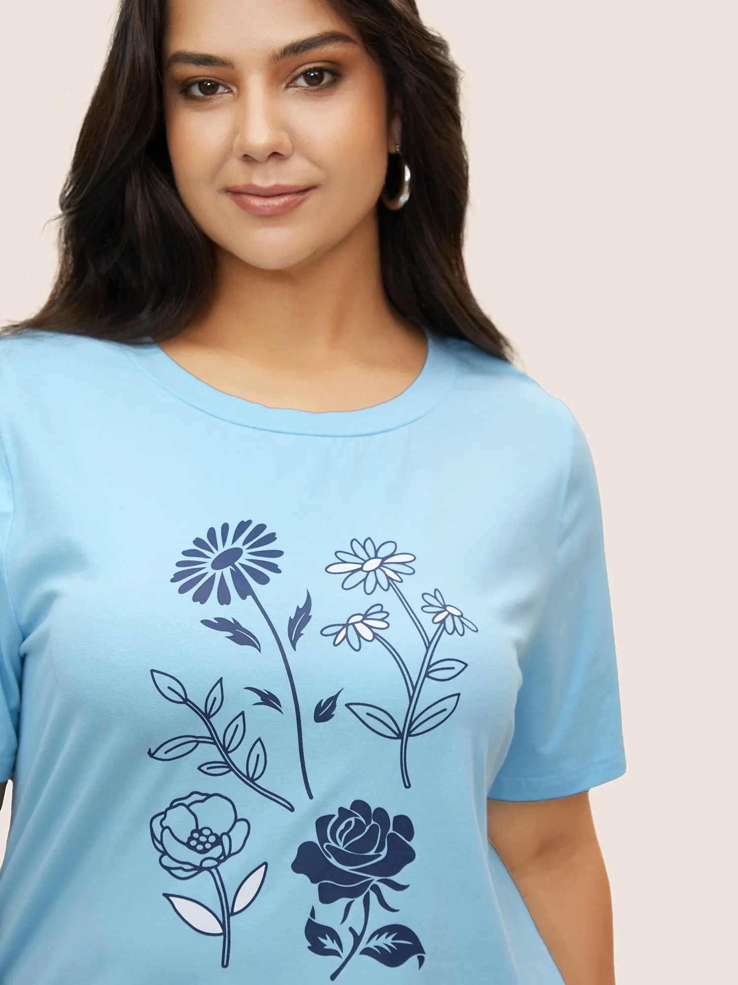 Natural Flowers Print Crew Neck T-shirt sold by Bloomchic product image thumbnail 4