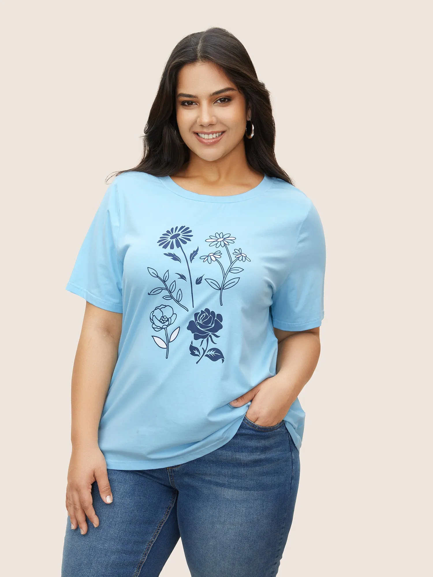 Natural Flowers Print Crew Neck T-shirt sold by Bloomchic