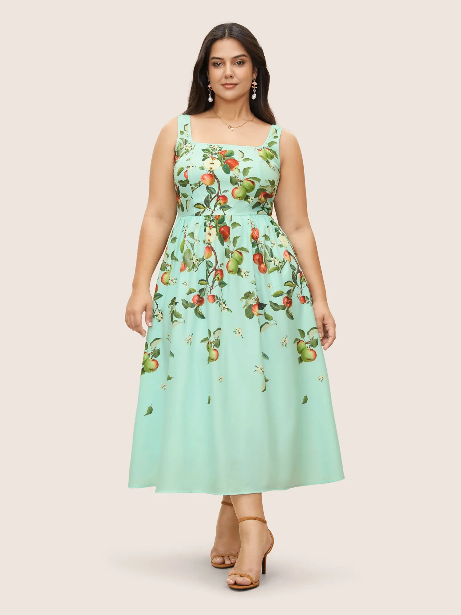 Citrus Fruit Print Square Neck Elastic Waist Dress sold by Bloomchic