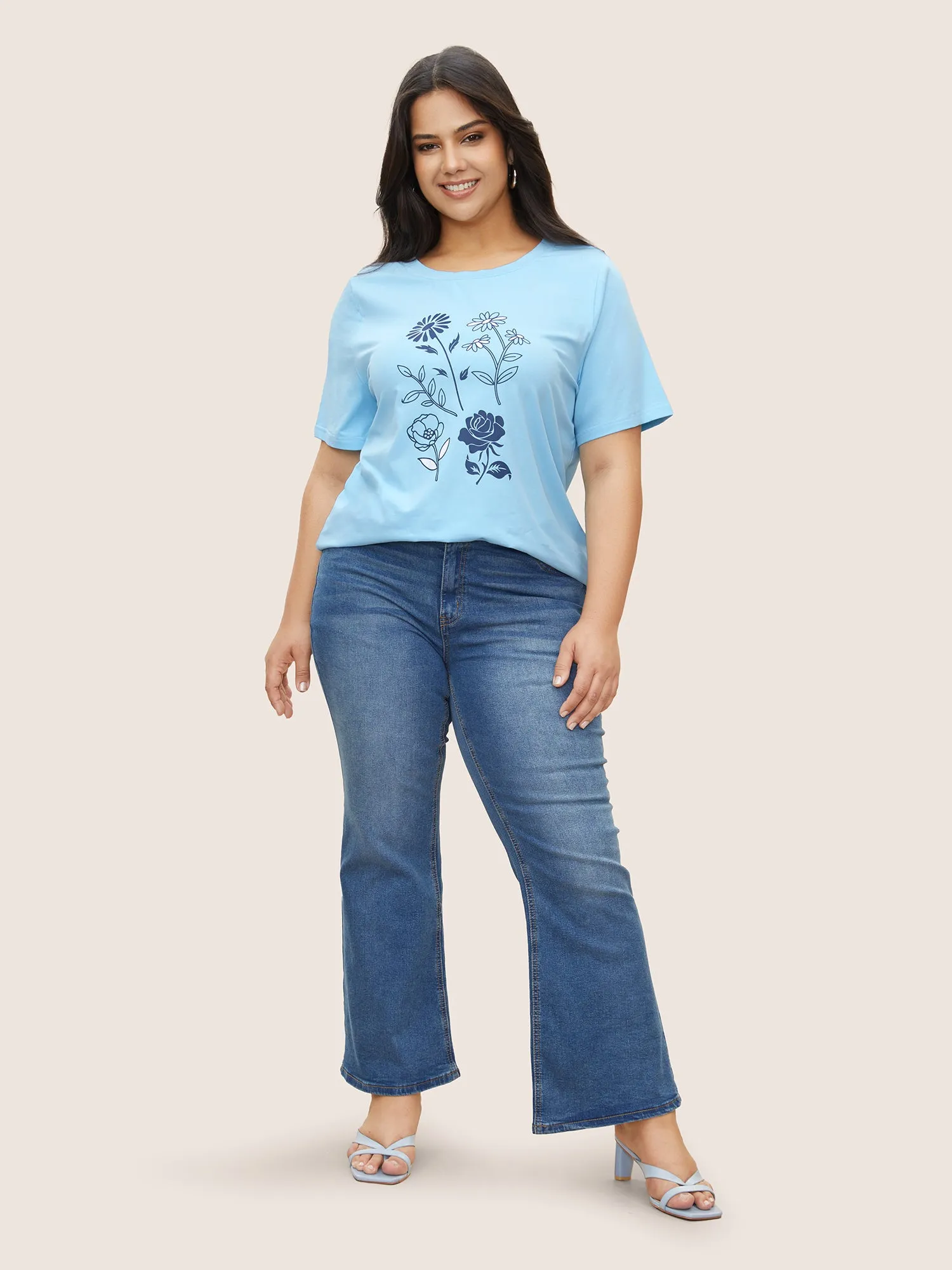 Natural Flowers Print Crew Neck T-shirt sold by Bloomchic product image thumbnail 3