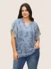 Chiffon Floral Print Flat Collar With V Notch Petal Sleeve Blouse sold by Bloomchic