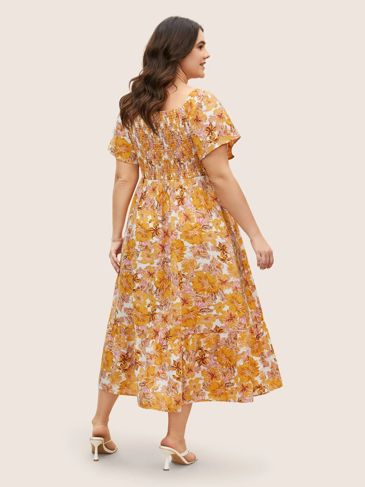 Floral Heart Neckline Flutter Sleeve Dress sold by Bloomchic product image thumbnail 3