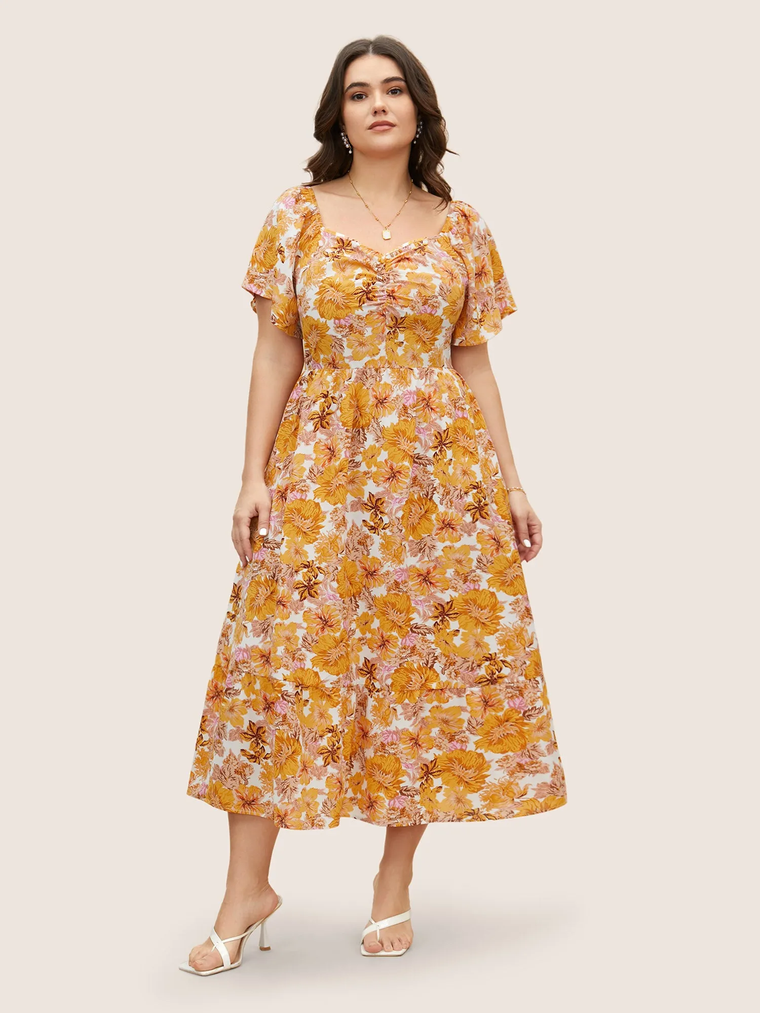 Floral Heart Neckline Flutter Sleeve Dress sold by Bloomchic product image thumbnail 2