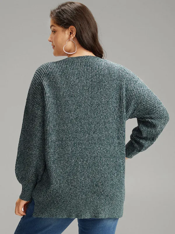 Heather Lantern Sleeve Split Side Pullover sold by Bloomchic