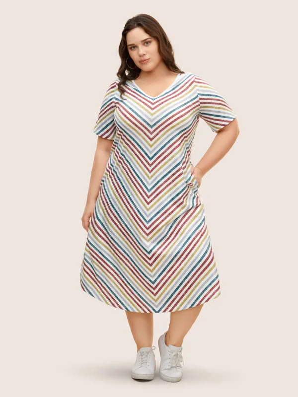 Colored Striped V Neck Pocket Midi Dress sold by Bloomchic