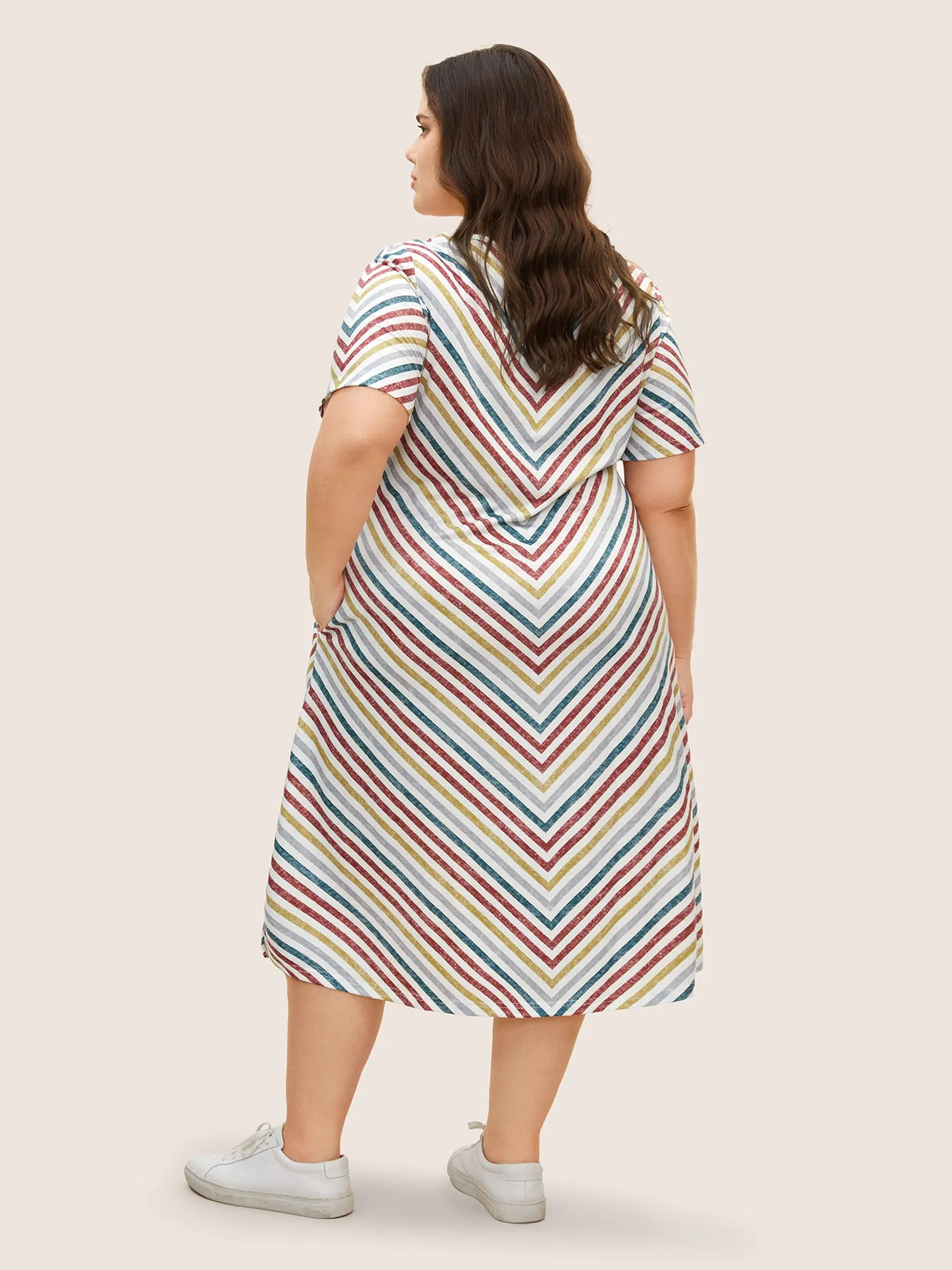 Colored Striped V Neck Pocket Midi Dress sold by Bloomchic product image thumbnail 4