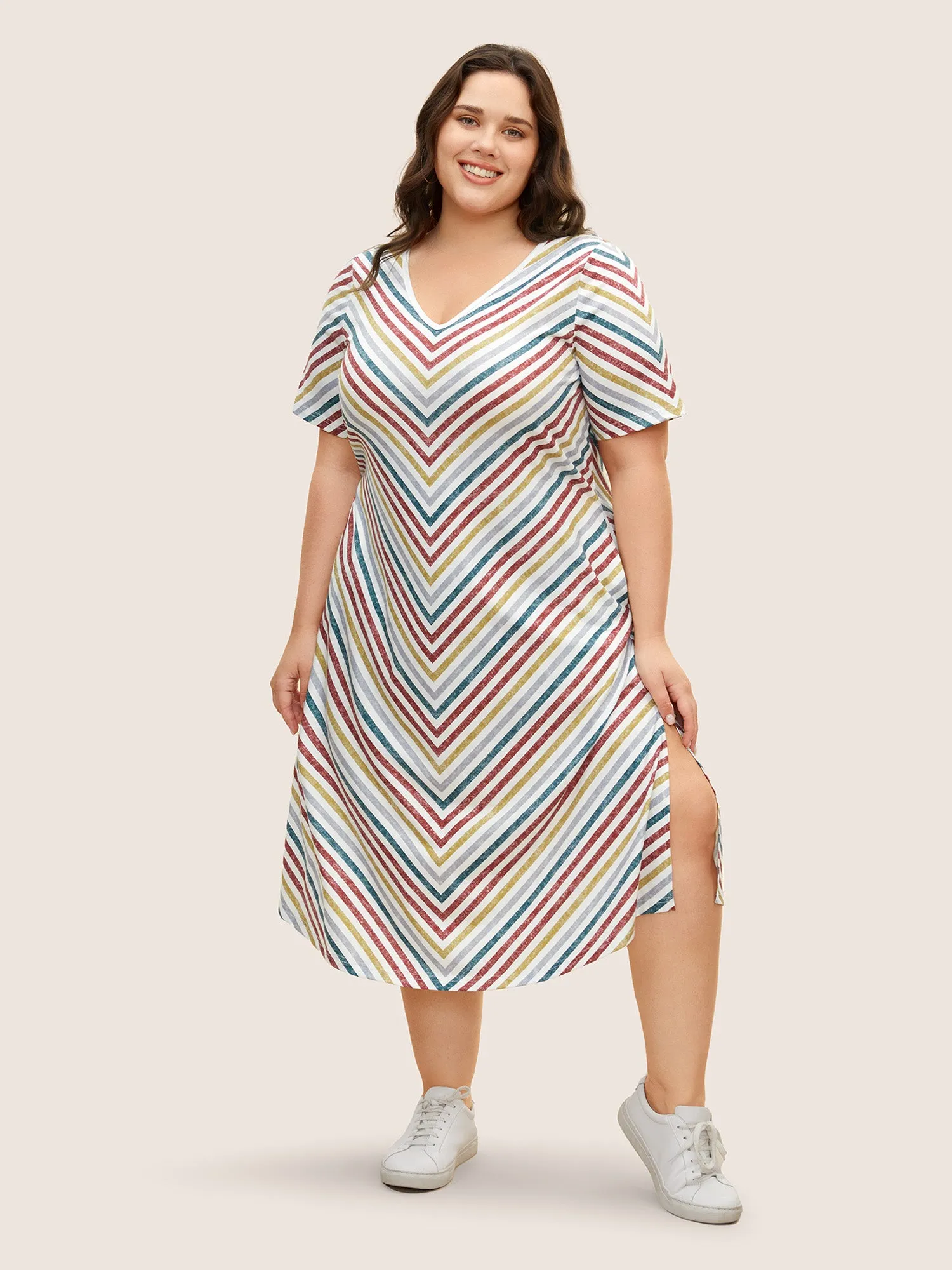 Colored Striped V Neck Pocket Midi Dress sold by Bloomchic product image thumbnail 3
