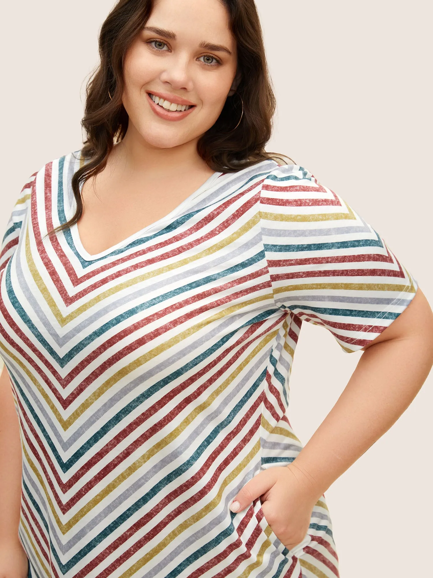 Colored Striped V Neck Pocket Midi Dress sold by Bloomchic product image thumbnail 2