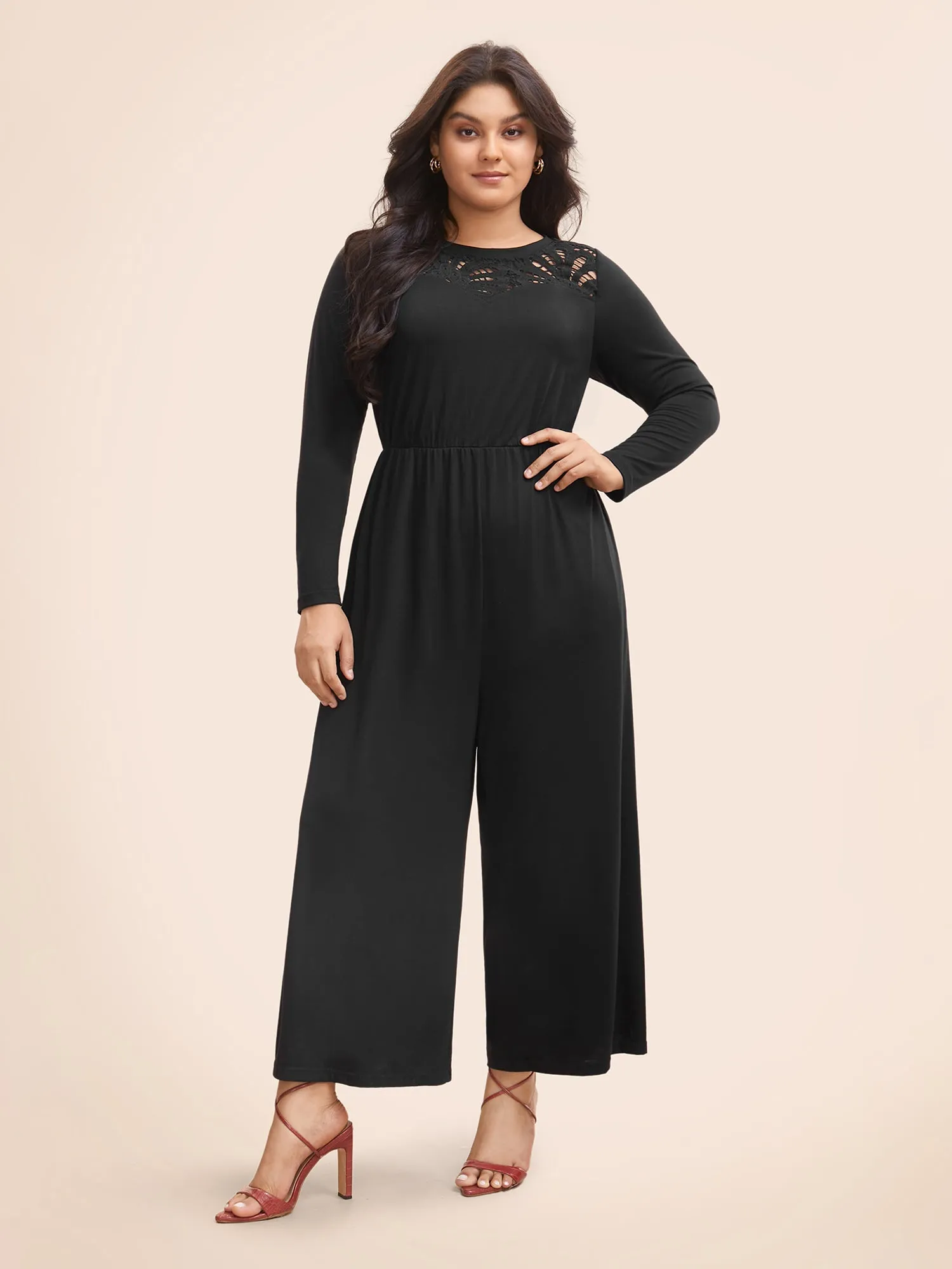 Crew Neck Crochet Lace Cut Out Jumpsuit sold by Bloomchic product image thumbnail 3