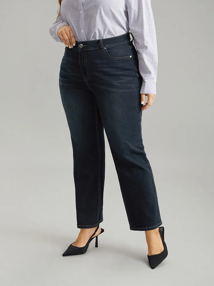 Dark Wash Zipper Fly Straight Leg Jeans sold by Bloomchic product image thumbnail 4