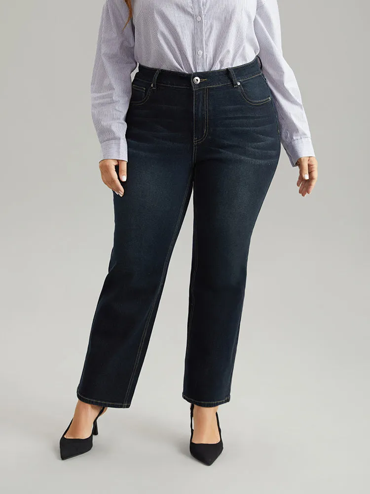 Dark Wash Zipper Fly Straight Leg Jeans sold by Bloomchic