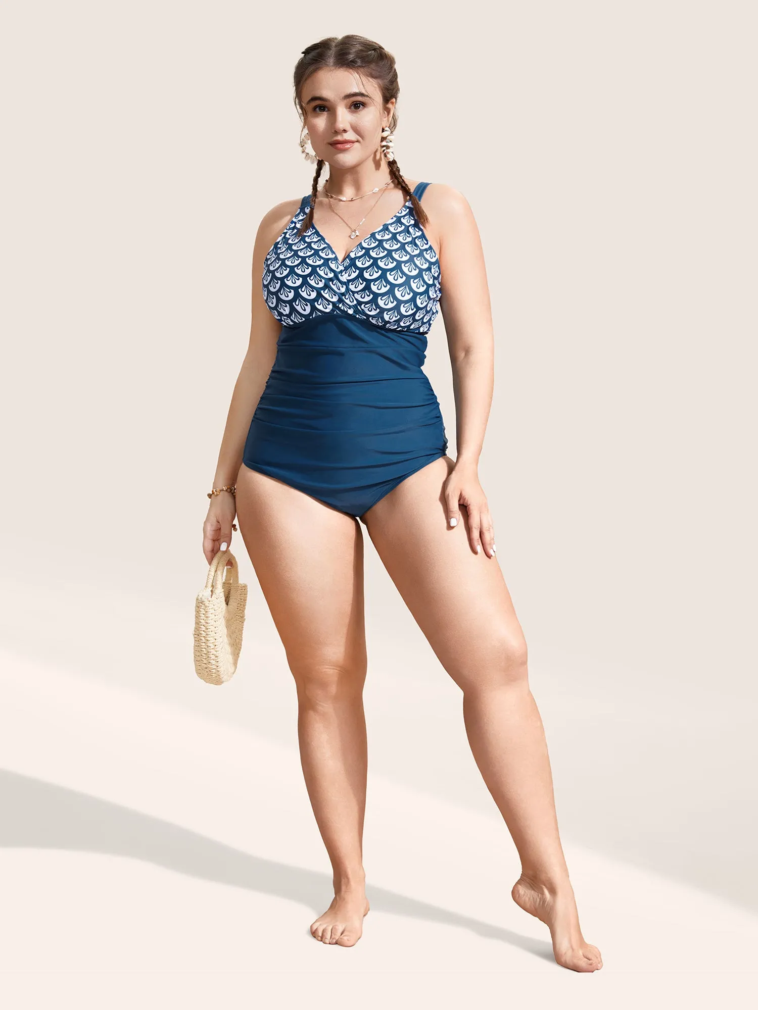 Geometric Overlap Collar Gathered One Piece Swimsuit sold by Bloomchic product image thumbnail 3