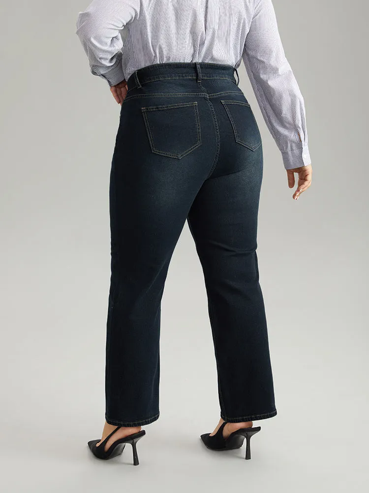 Dark Wash Zipper Fly Straight Leg Jeans sold by Bloomchic product image thumbnail 5