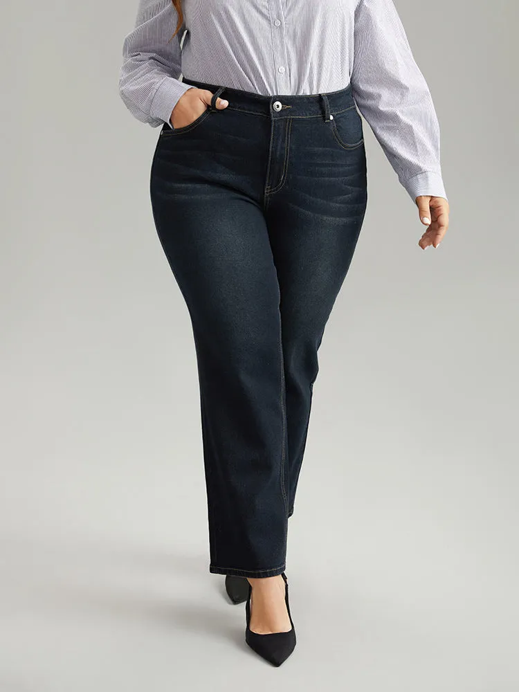 Dark Wash Zipper Fly Straight Leg Jeans sold by Bloomchic product image thumbnail 2