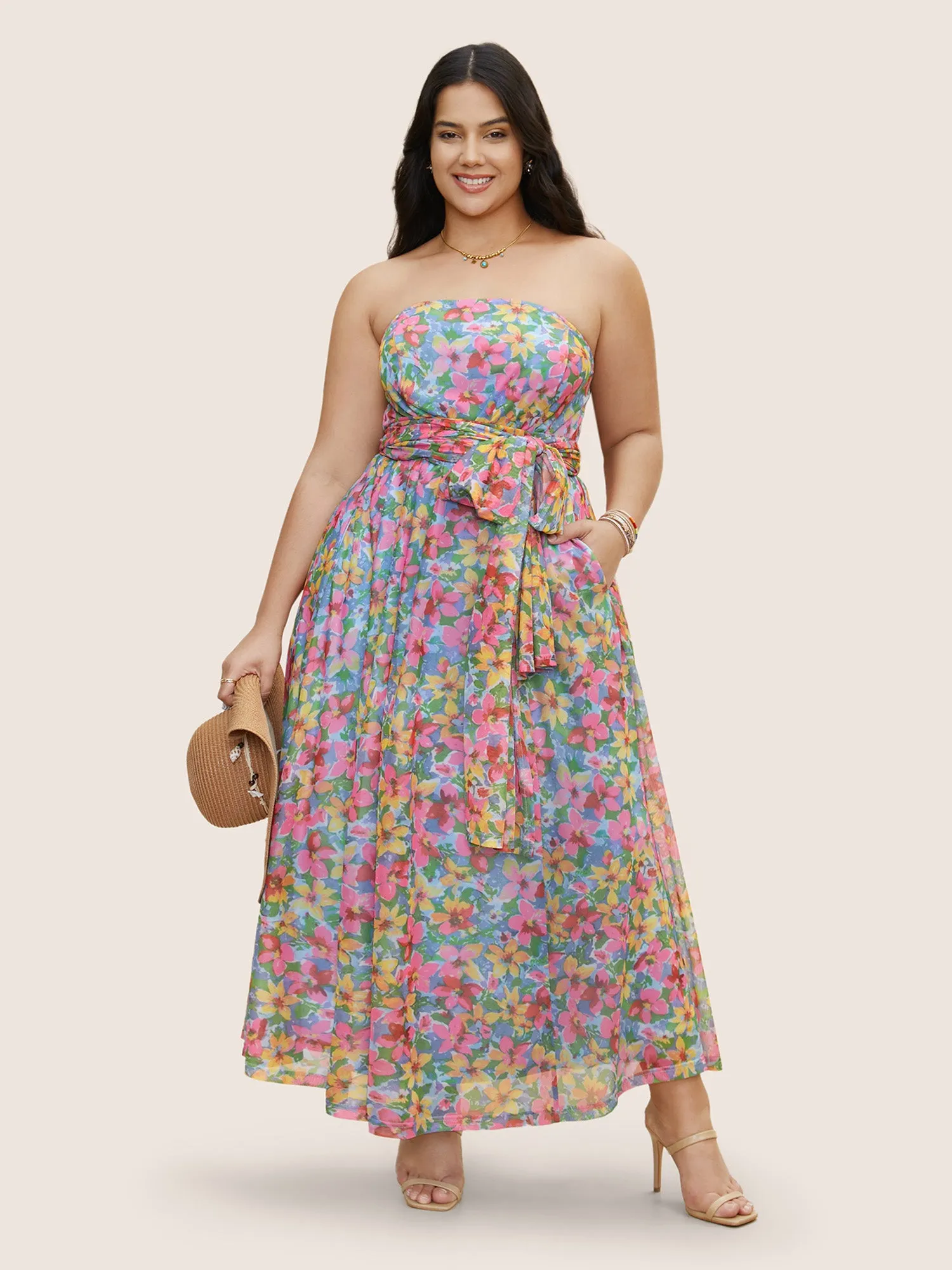 Everywhere Dress - Colored Floral Belted Dress sold by Bloomchic product image thumbnail 3