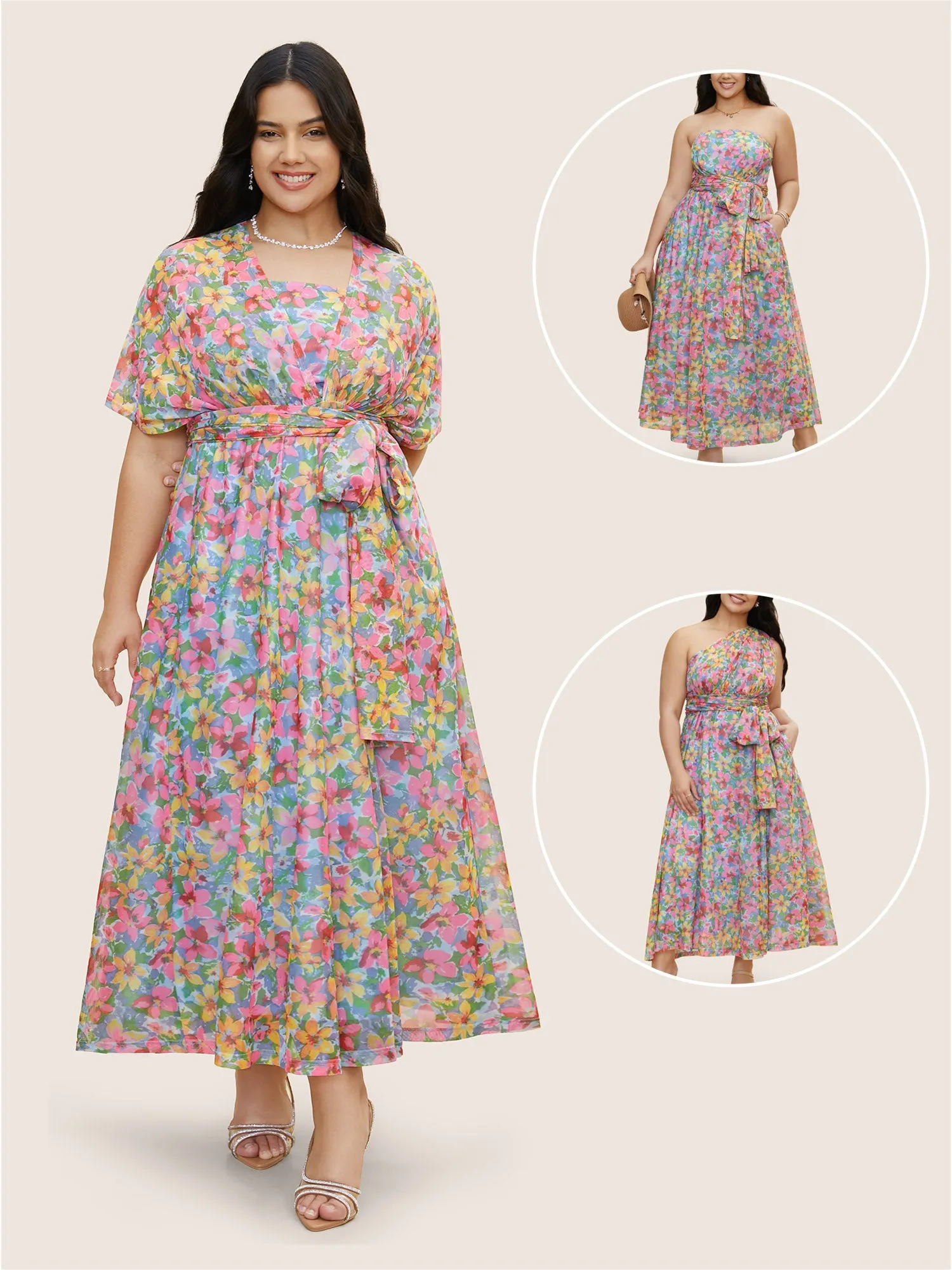 Everywhere Dress - Colored Floral Belted Dress sold by Bloomchic