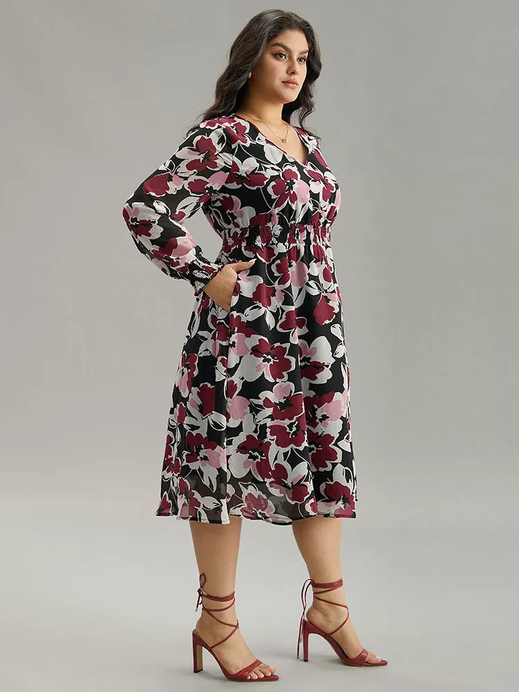 Floral Print Chiffon Shirred Elastic Cuffs Dress sold by Bloomchic product image thumbnail 4