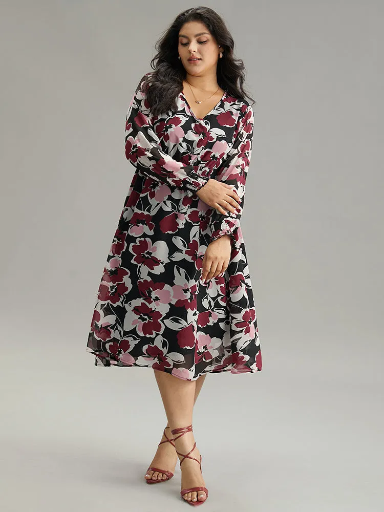 Floral Print Chiffon Shirred Elastic Cuffs Dress sold by Bloomchic product image thumbnail 5
