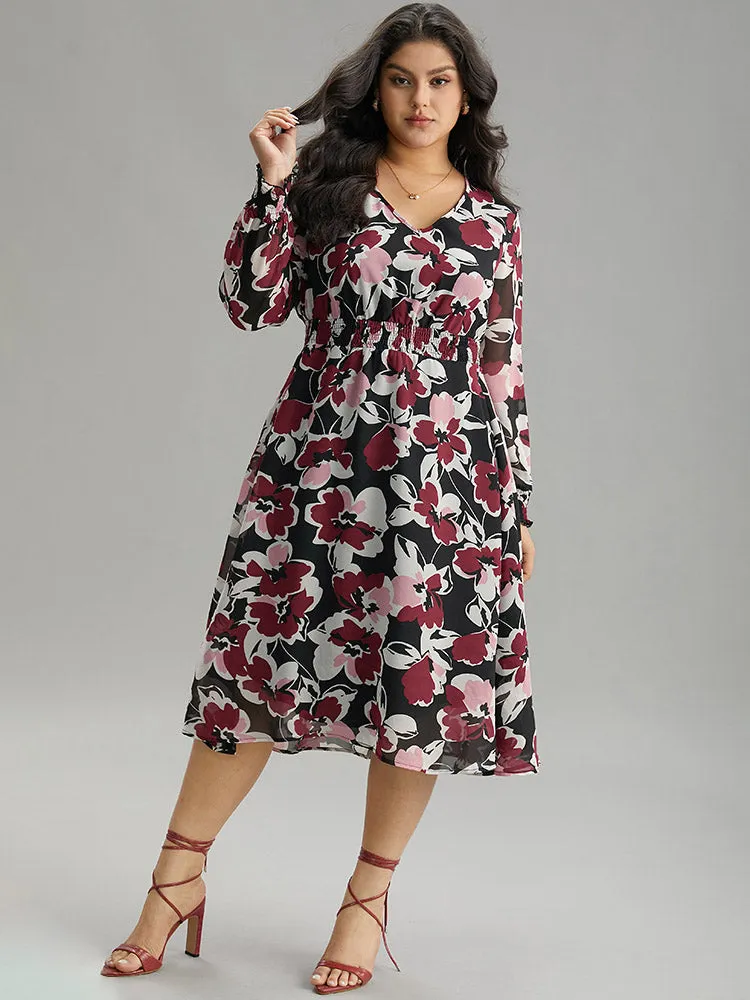 Floral Print Chiffon Shirred Elastic Cuffs Dress sold by Bloomchic product image thumbnail 2