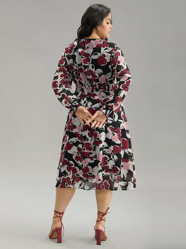 Floral Print Chiffon Shirred Elastic Cuffs Dress sold by Bloomchic product image thumbnail 3