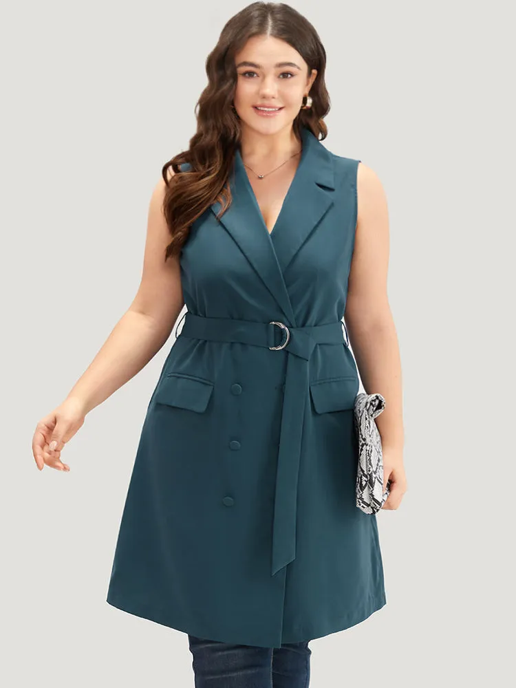 Plain Belted Lapel Collar Sleeveless Blazer sold by Bloomchic