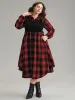 Plaid Patchwork Jacquard Button Detail Arc Hem Dress sold by Bloomchic