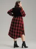 Plaid Patchwork Jacquard Button Detail Arc Hem Dress sold by Bloomchic