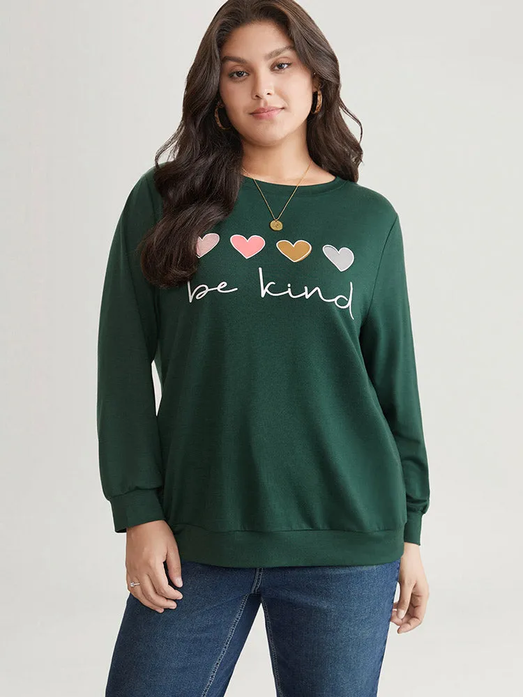 Slogans Heart Print Round Neck Sweatshirt sold by Bloomchic