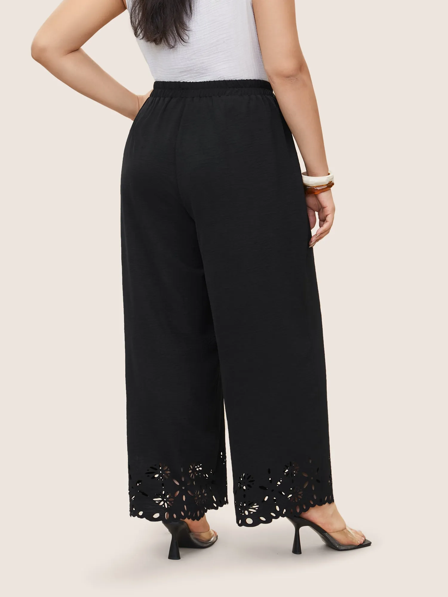 Laser Cut Elastic Waist Wide Leg Pants sold by Bloomchic product image thumbnail 2