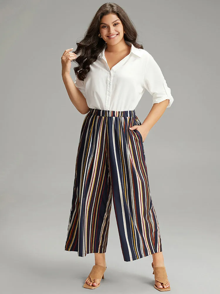 Colour Striped Contrast Elastic Waist Wide Leg Pants sold by Bloomchic product image thumbnail 4