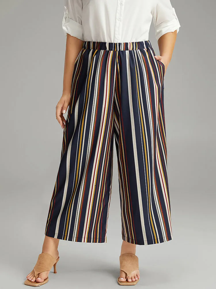 Colour Striped Contrast Elastic Waist Wide Leg Pants sold by Bloomchic