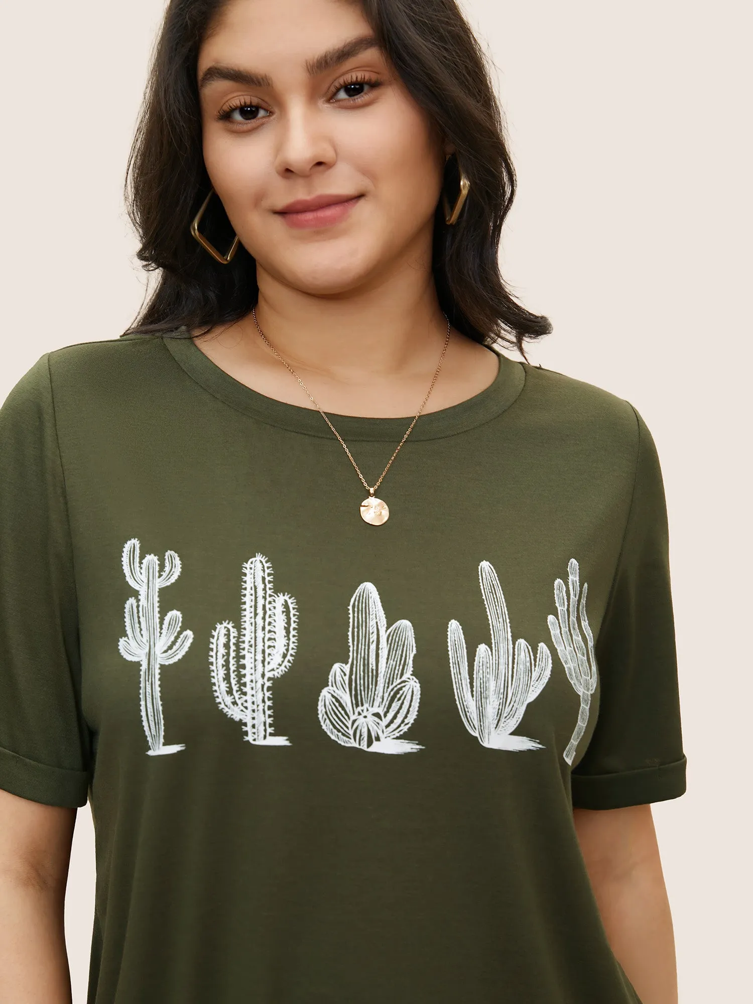Cactus Print Crew Neck T-shirt sold by Bloomchic product image thumbnail 4