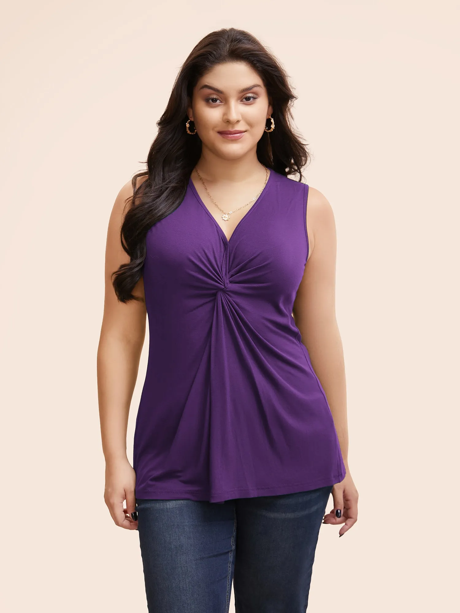 Supersoft Essentials Plain V Neck Twist Front Tank Top sold by Bloomchic