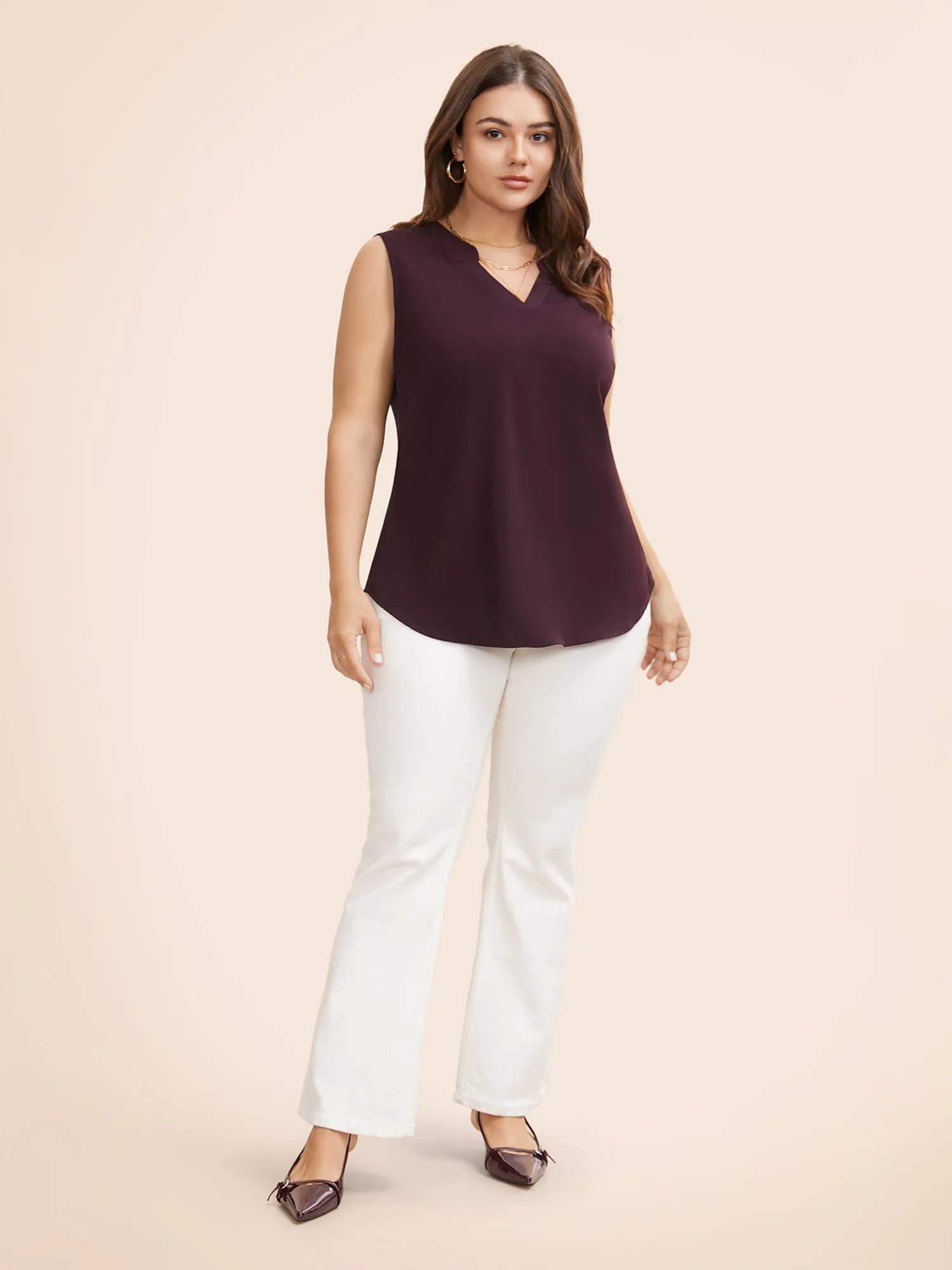 Solid Notched Collar Curved Hem Tank Top sold by Bloomchic product image thumbnail 2