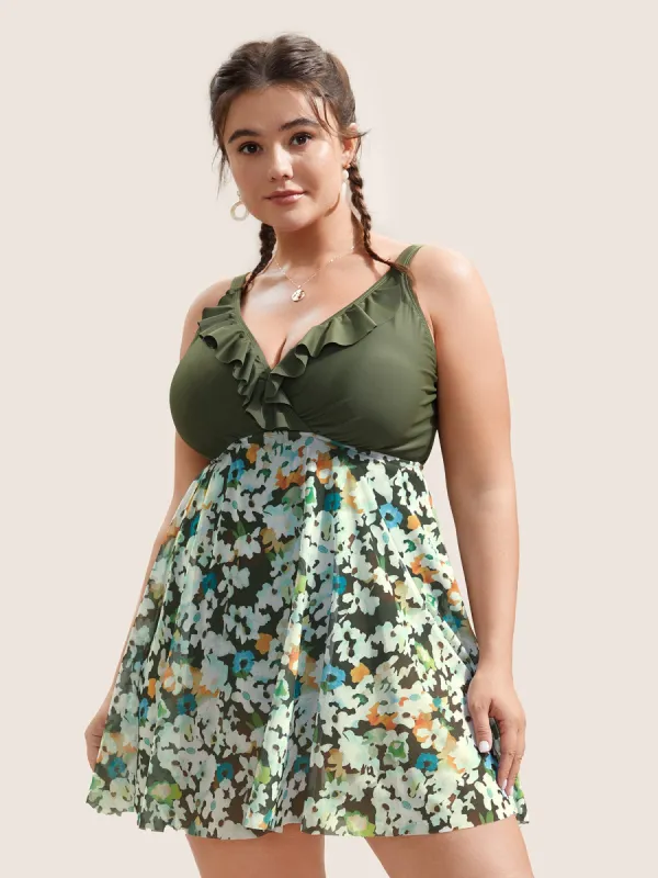 Patchwork Ditsy Floral Ruffles Swim Dress sold by Bloomchic