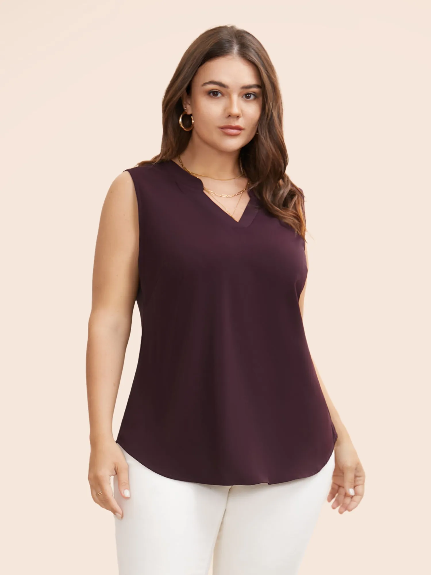 Solid Notched Collar Curved Hem Tank Top sold by Bloomchic product image thumbnail 5