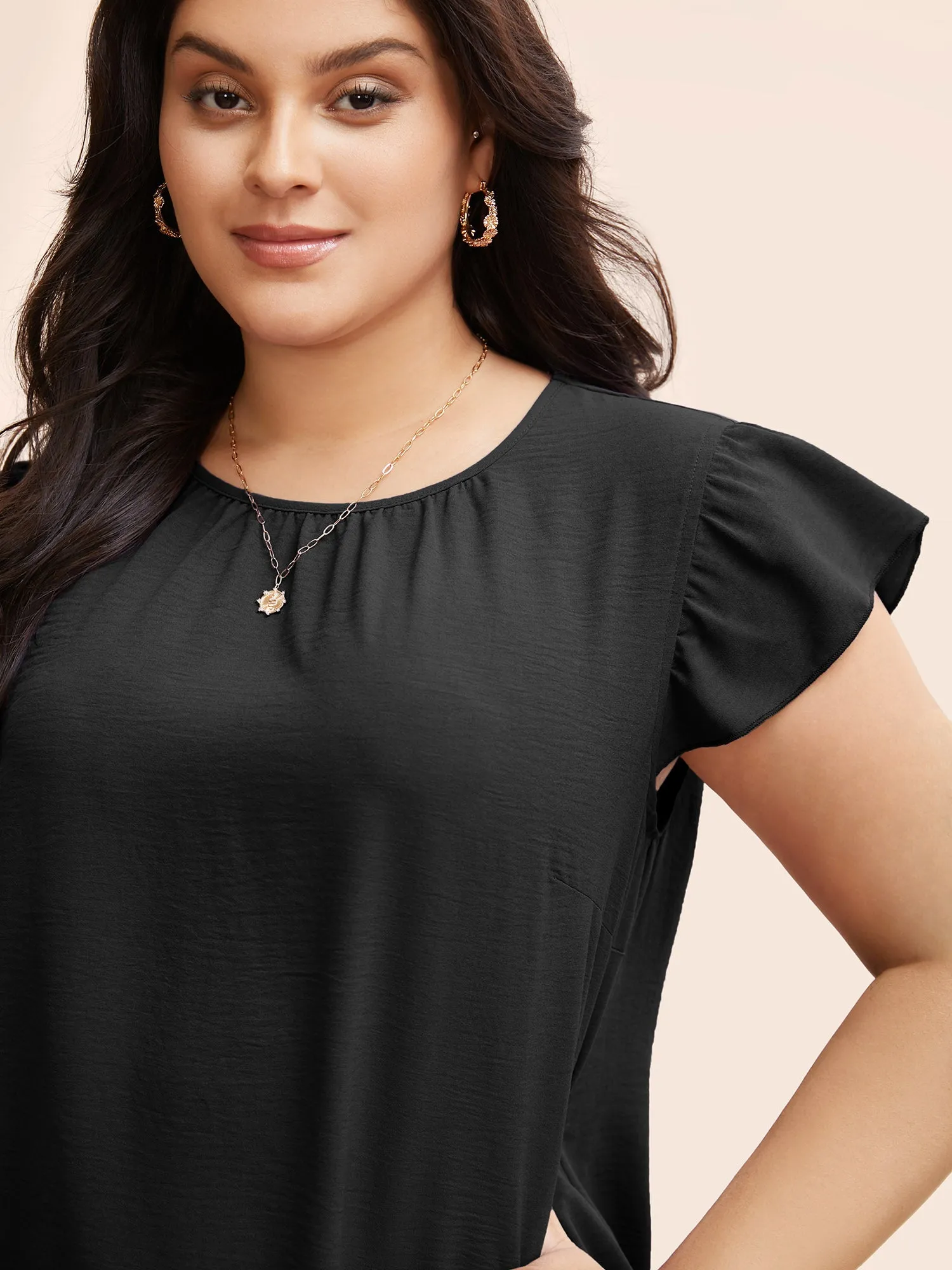 Solid Gathered Flutter Trim Blouse sold by Bloomchic product image thumbnail 4