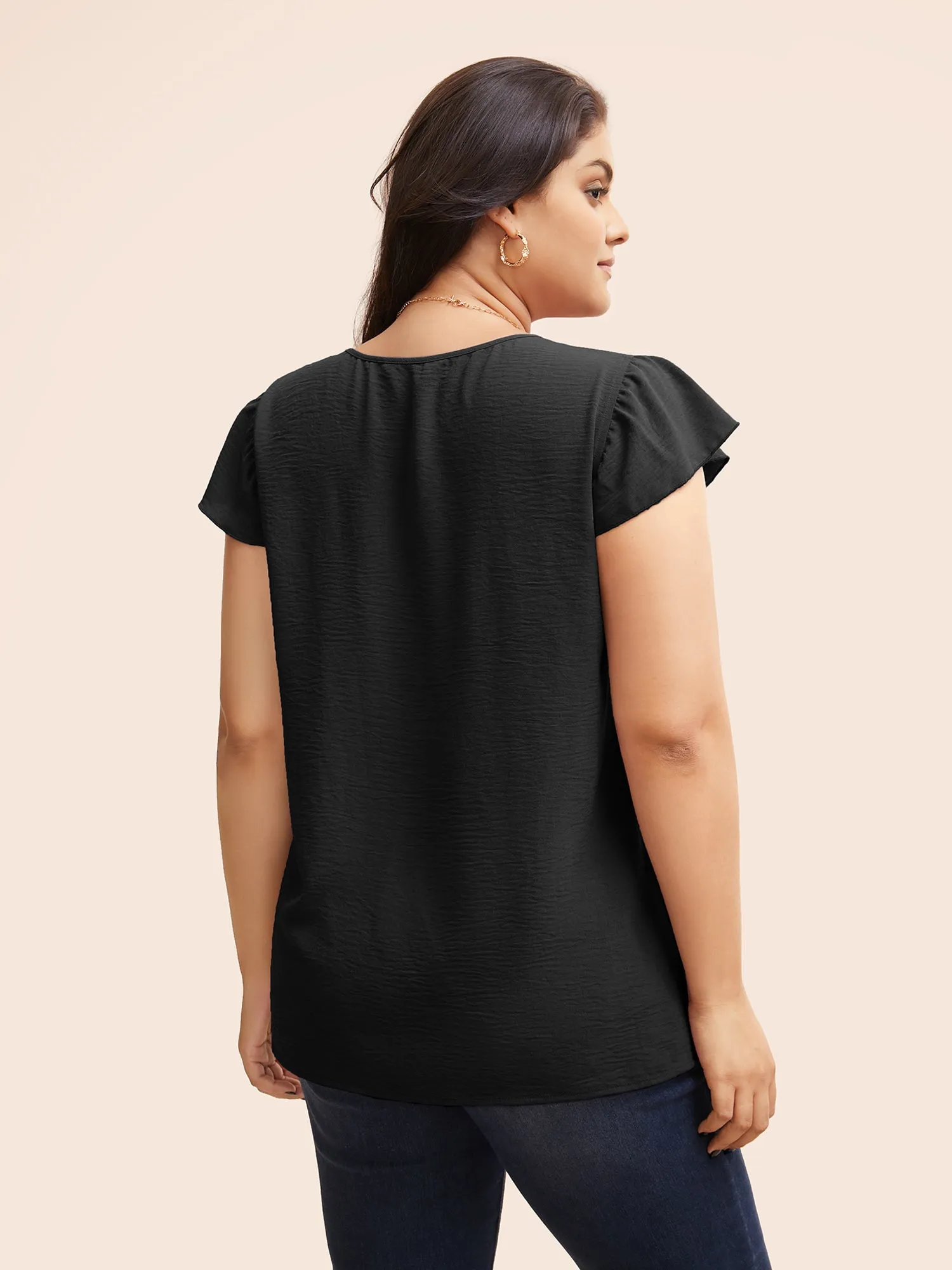 Solid Gathered Flutter Trim Blouse sold by Bloomchic product image thumbnail 3