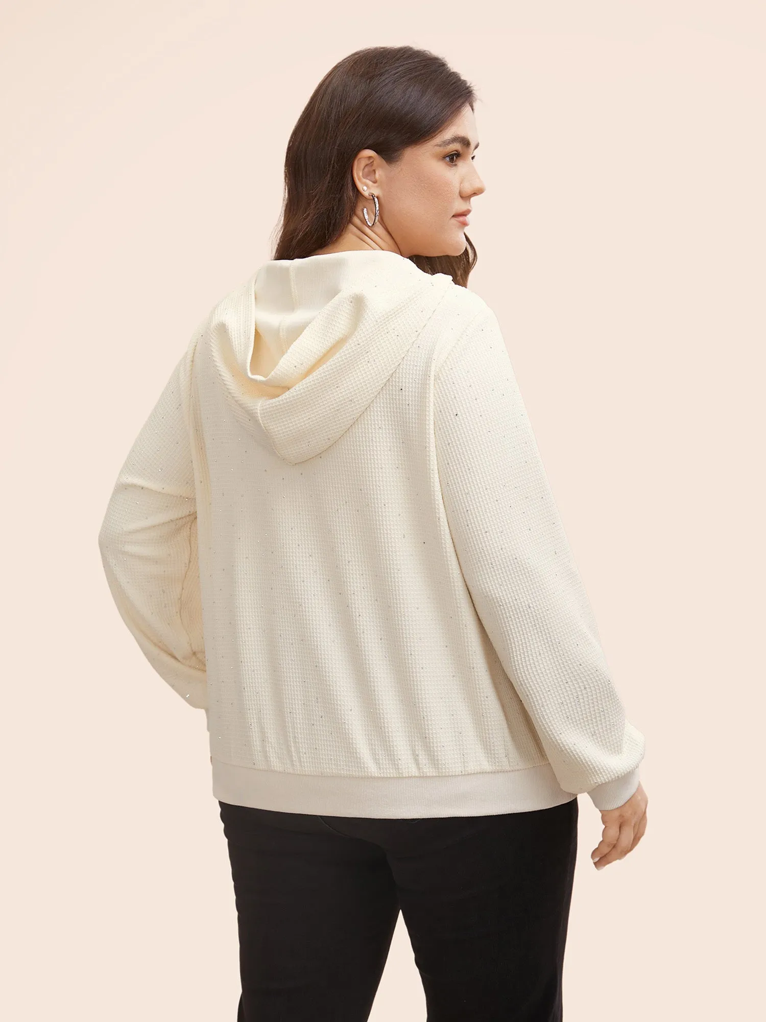 Textured Rhinestone Hooded O Ring Zipper Sweatshirt sold by Bloomchic product image thumbnail 3