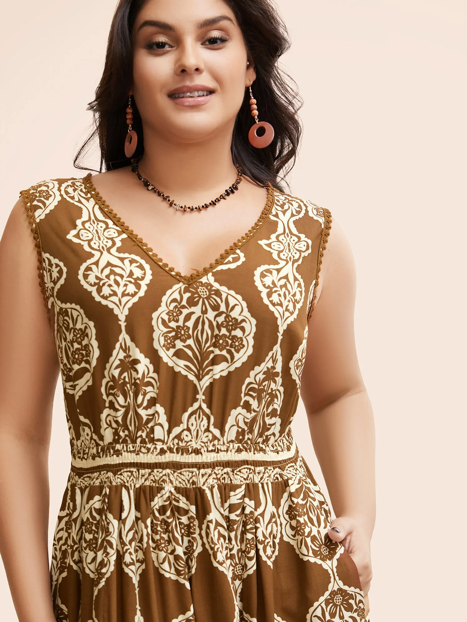 Bandana Shirred Pompom Trim Midi Dress sold by Bloomchic product image thumbnail 4