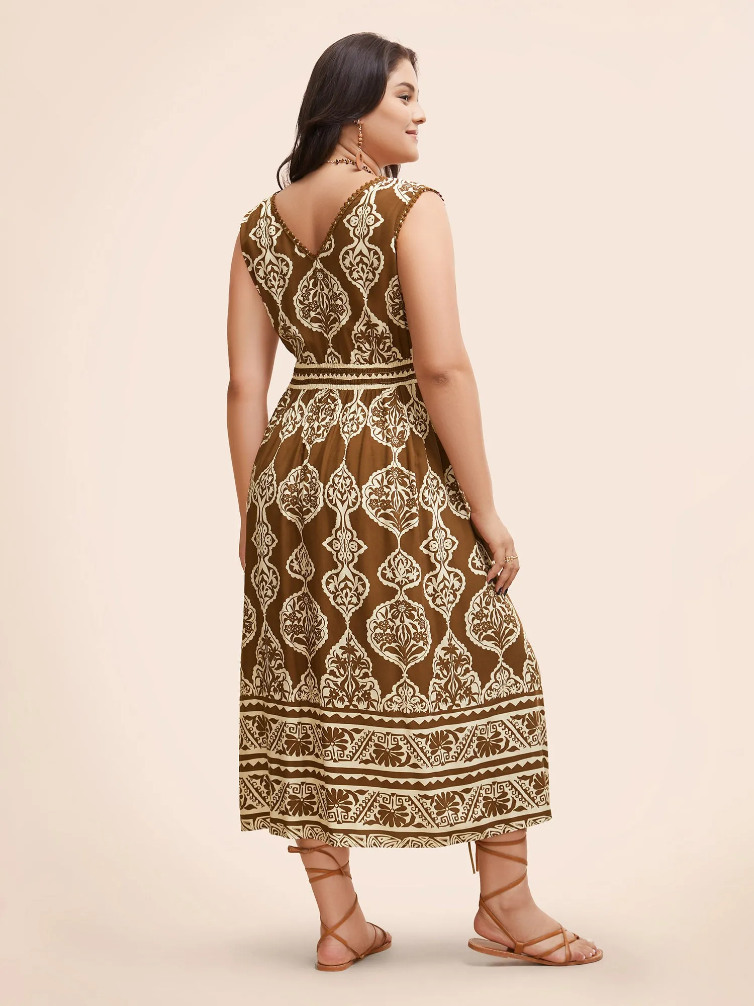 Bandana Shirred Pompom Trim Midi Dress sold by Bloomchic product image thumbnail 3